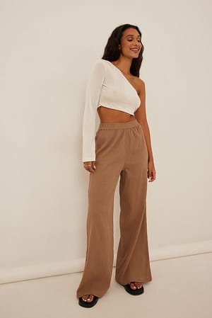 Brown Pantalón de algodón suave con cintura elástica