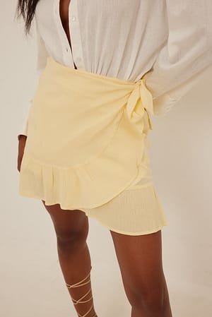 Light Yellow Soft Cotton Frilled Overlap Skirt