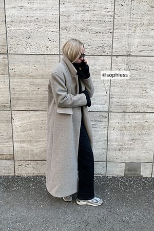 Beige Big Shoulders Oversized Wool Blend Coat