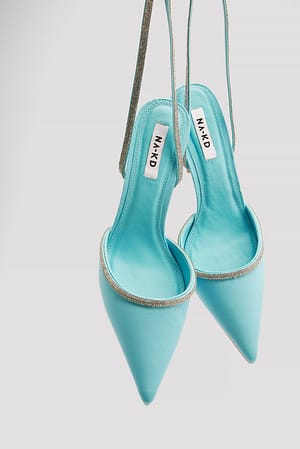 Aqua Blue Sapatos de tacão pontiagudos com tiras cintilantes
