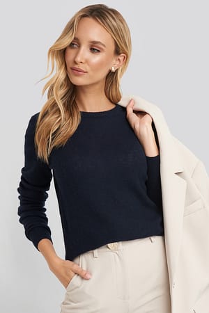 Navy Pure Cashmere O-Neck Pullover