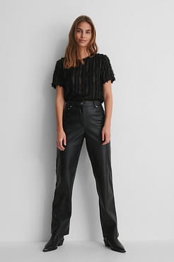 Round Neck Textured Top with PU Pants and Boots.