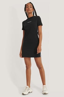 Side Tape T-Shirt Dress Outfit.