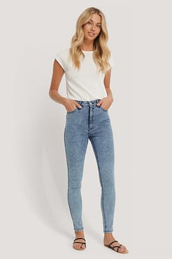 Stone Washed Skinny Jeans Blue.