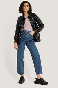 Quilted PU Jacket Black Outfit.