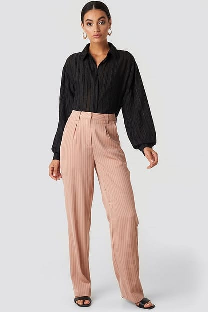 Dusty Pink Flared Striped Pants