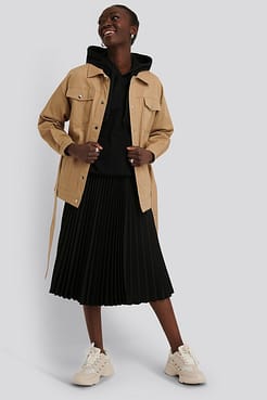 Cotton Belted Jacket Beige Outfit.