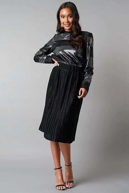 Black Midi Pleated Skirt