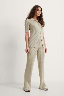 Ribbed Knitted Button Top Outfit.
