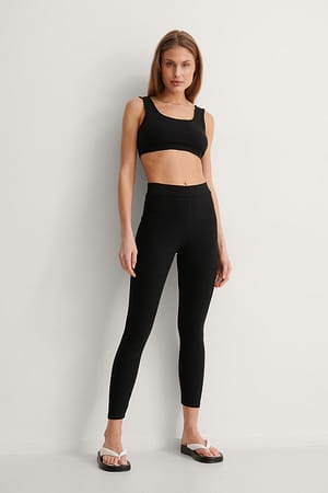 Recycled Ribbed Cropped Top And High Waist Tights Set