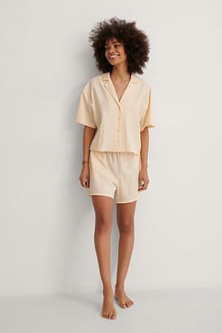 Structured Wide Organic Lounge Shorts Outfit.