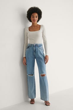NA-KD Recycled Square Neck Ribbed Top Outfit