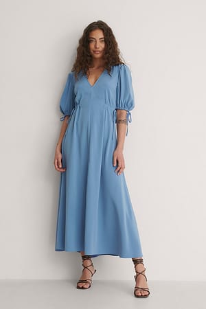 Gathered Shoulder Long Dress Outfit.