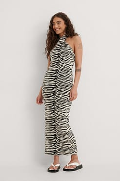 Front Cross Zebra Knitted Dress Outfit.