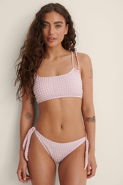Pink Textured Tied Bikini Top
