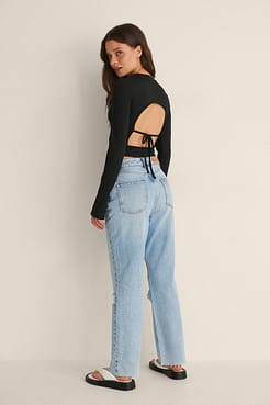 Rib Open Back Top Outfit.