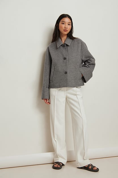 Checked Recycle Wide Sleeve Checked Short Jacket