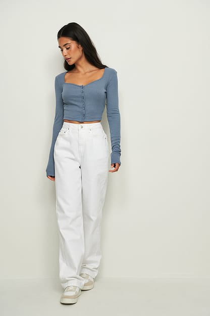 Blue Recycled Heart Neckline Cropped Cardigan