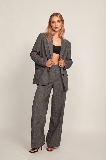 Dark Grey Oversized Flannel Blazer