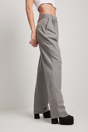 Grey Stripe Randig byxor med hög midja