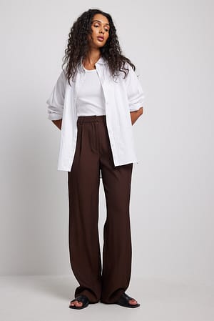 Brown Tailored Straight Leg Suit Pants