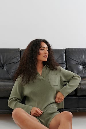 Green Ribbed Button Sweater