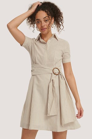 Cream Belt Detailed Mini Dress