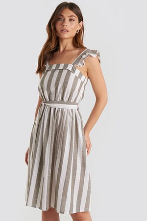 Khaki Bora Striped Midi Dress