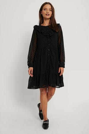 Black Frill Detail Mini Dress