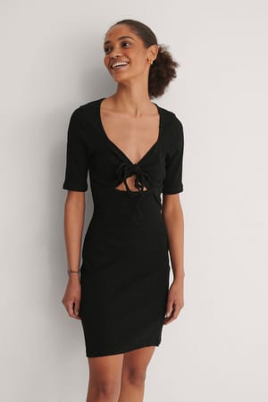 Black Neck Detail Mini Dress
