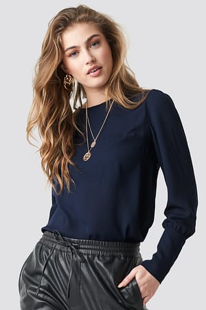 Navy Sleeve Detailed Blouse