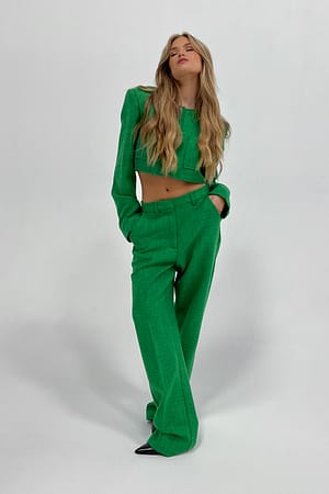 Dark Green Spodnie z tweedowymi detalami