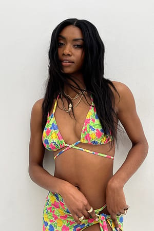 Floral Twisted Front Triangle Bikini Top