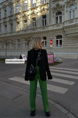Green PU Pants With Panels