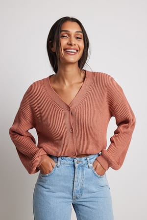 Dusty Pink Volume Sleeve Buttoned Cardigan