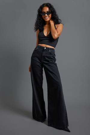 Washed Black Jeans slouchy wide leg