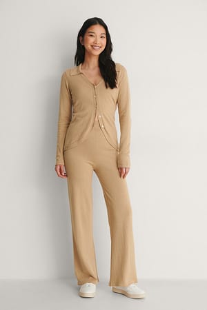 Beige Wide Soft Knitted Trousers