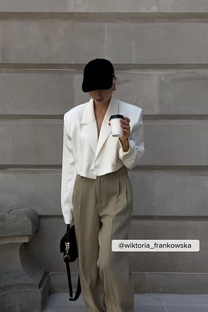 Offwhite Cropped Oversized Double Breasted Blazer