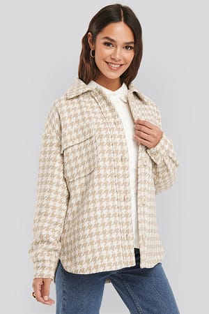 Beige/White Wool Blend Dogtooth Jacket