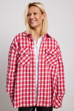 Pink Check Camisa larga com mistura de lã