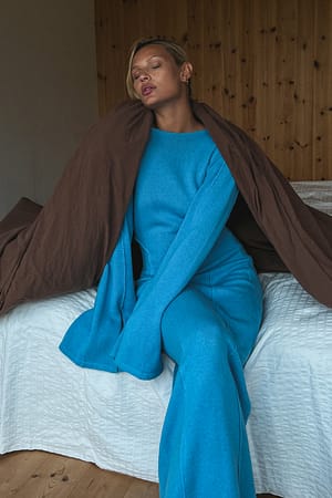 Blue Vestido maxi con mangas anchas de mezcla de lana