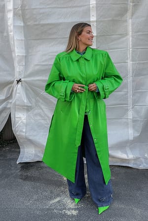 Green Trench coat comprido enrugado