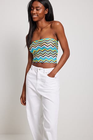 Blue/Yellow Zig Zag Patterned Bandeau Top